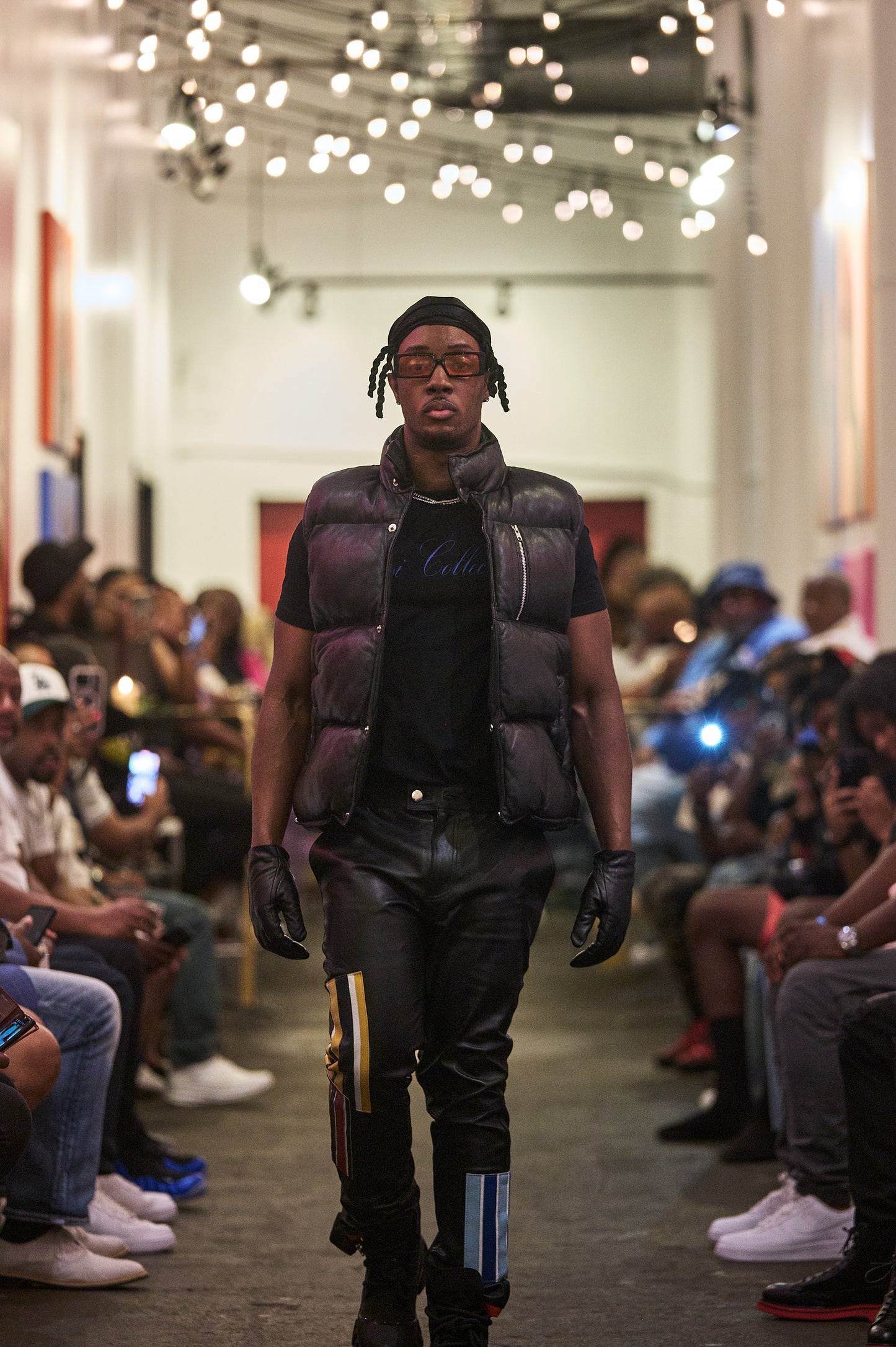 Black Puffer Leather Vest