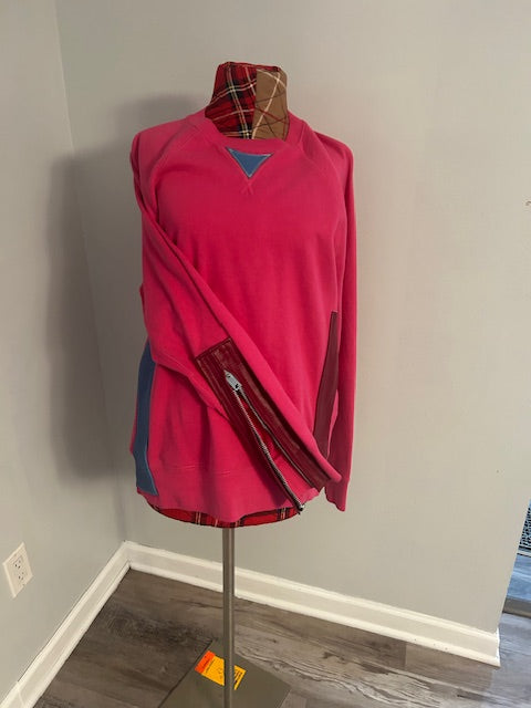 Fuchsia Leather Patchwork Sweatshirt