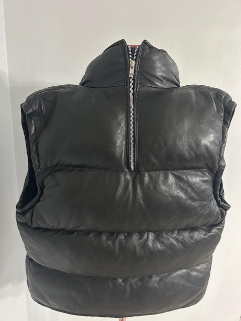 Black Puffer Leather Vest