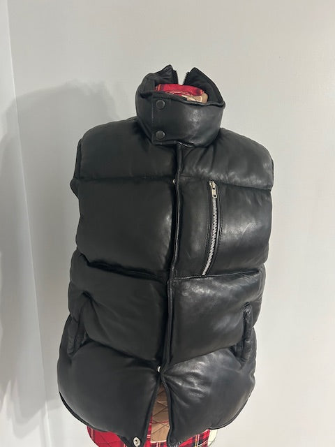 Black Puffer Leather Vest