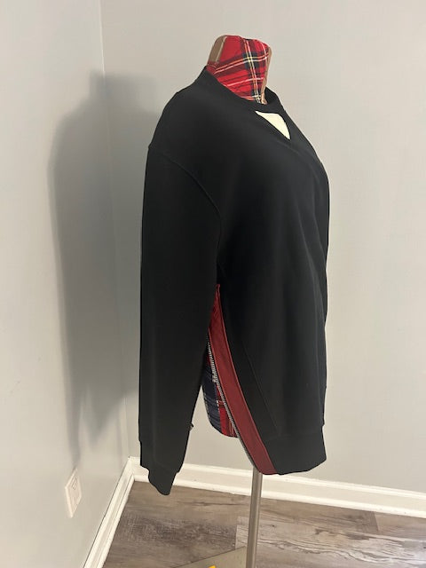 Black Leather Patchwork Sweatshirt