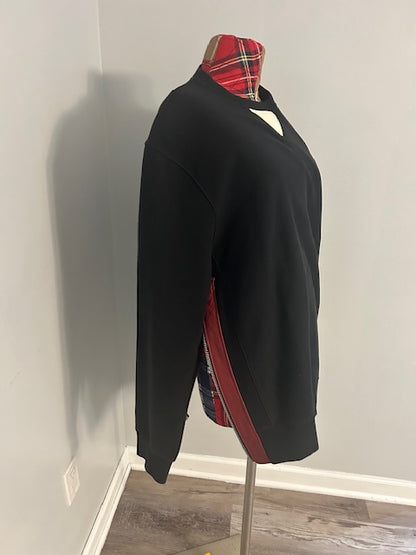 Black Leather Patchwork Sweatshirt
