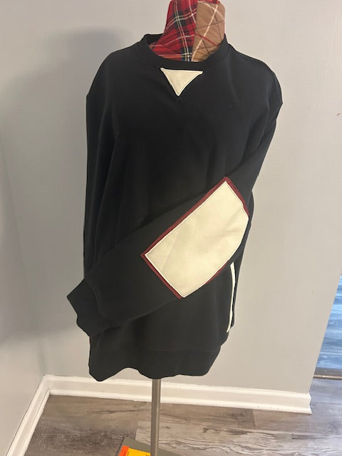 Black Leather Patchwork Sweatshirt