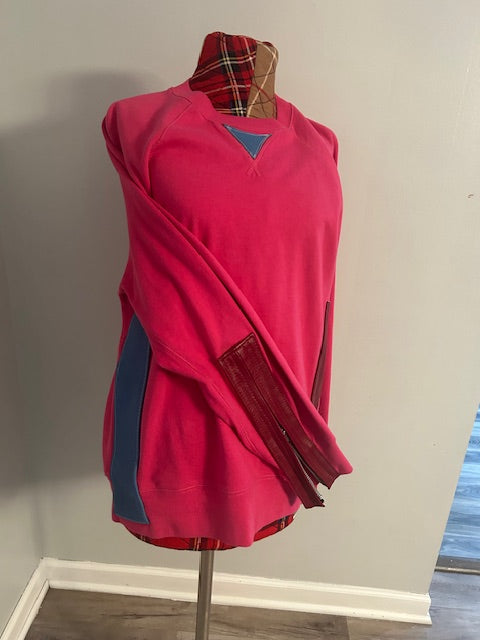 Fuchsia Leather Patchwork Sweatshirt