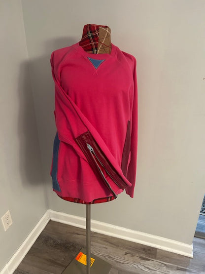 Fuchsia Leather Patchwork Sweatshirt