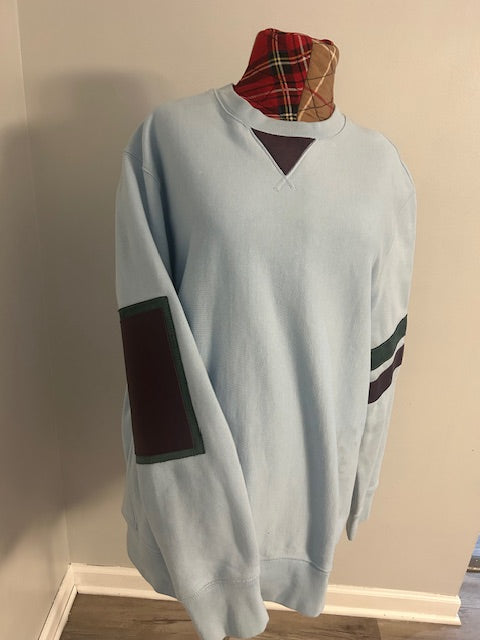 Baby Blue Patchwork Leather Sweatshirt