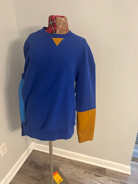 Royal Blue Leather Patchwork Sweatshirt